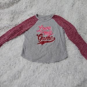 Danskin Now grey/pink baseball tee, size 7-8